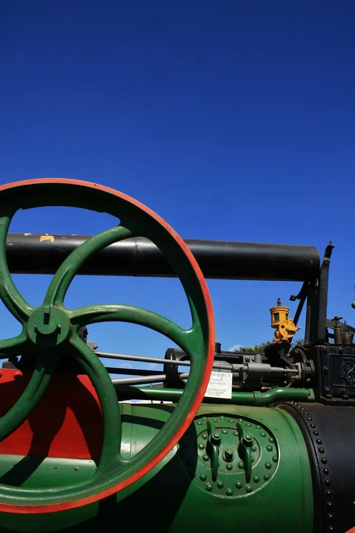 蒸汽引擎，引擎，蒸汽，部分，绿色，红色，车轮