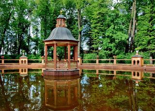 池塘，凉亭，景观，绿色，自然，活的自然