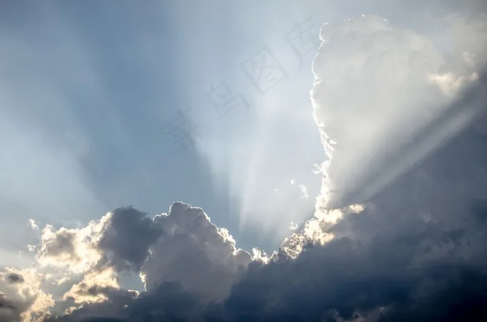 天空，云，太阳，雷，蓝色，光线，蓝天