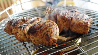 吐，烤肉串，烧烤，烧烤，加热，不锈钢