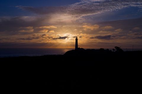 灯塔，剪影，日落，黄昏，天空，云，黑暗