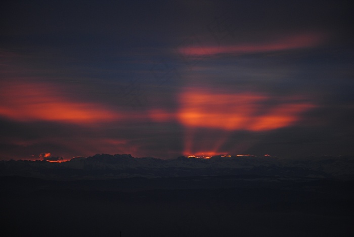 山，Morgenrot，云，阿尔卑斯山，日出，火，天空