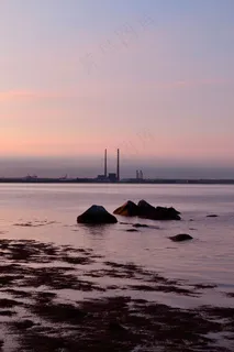 晚上，日落，都柏林湾，柔和的光线，黄昏