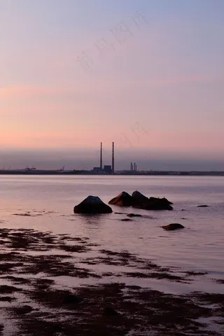 晚上，日落，都柏林湾，柔和的光线，黄昏