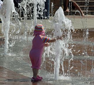 儿童，水，喷泉，湿