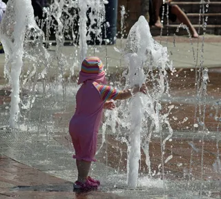 儿童，水，喷泉，湿