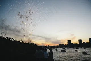 天空,树,风景,屏幕截图,鱼鳞云,镇上的烟花