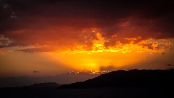 日落，山，风景，天空，Abendstimmung