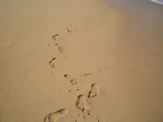 足迹，沙子，海滩，海岸线，脚，夏天，步行