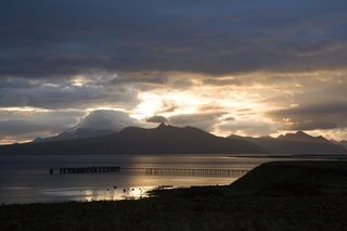 码头，日落，丘陵，黄昏，晚上，孤独，天空