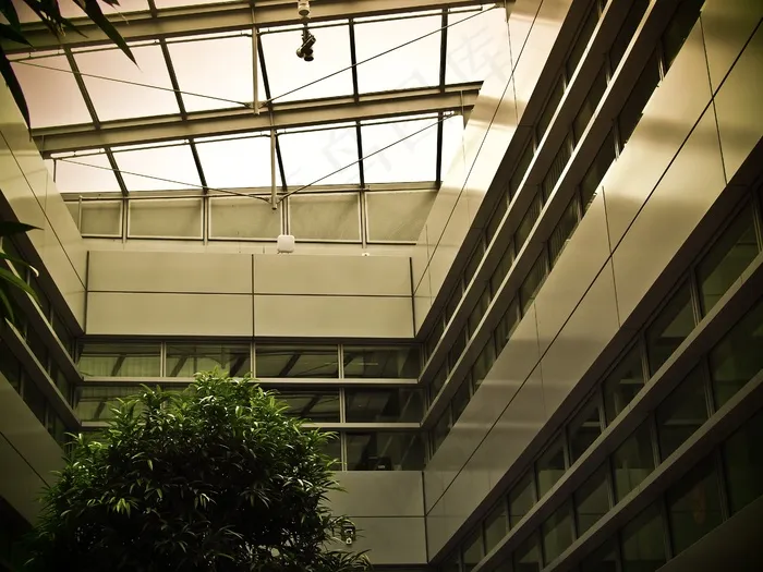 建筑，现代，建筑，玻璃，屋顶，里面