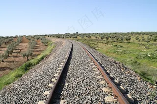 田野，火车，通过火车，轨道，铁路步道，字段
