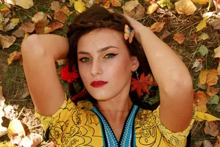 女孩，秋，叶子，肖像，植被，美