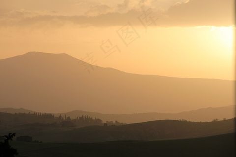 日落，托斯卡纳，意大利，天空，地平线，黄昏，农村