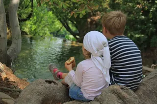 孩子们，兄弟姐妹，儿童，暂停，沉默，溪，女孩