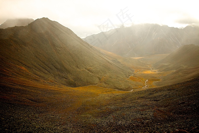 山，山谷，太阳，云，明亮，景观