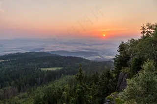 全景，视图，山谷，丘陵，日落，傍晚，场景