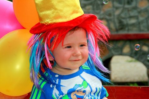 蹒跚学步，小丑，气球，着色，可爱