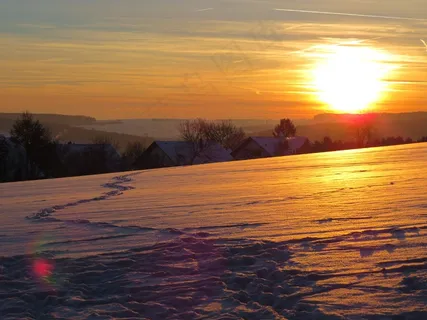 跟踪，雪，雪道，日落，太阳，天空，云