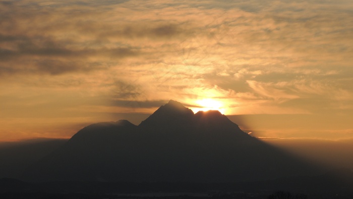 日落，山，天空