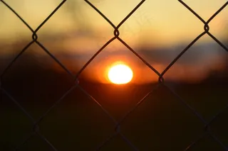 日落，栅栏，网格
