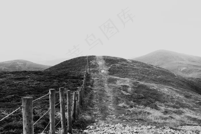 农村，农村，黑色和白色，篱笆，场