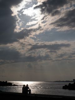 海，日落，剪影，云，天空，自然，光