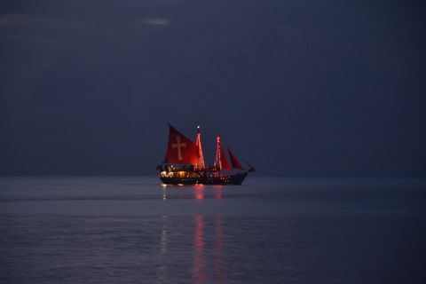 夜海，船，海盗，夏天，假期，日落