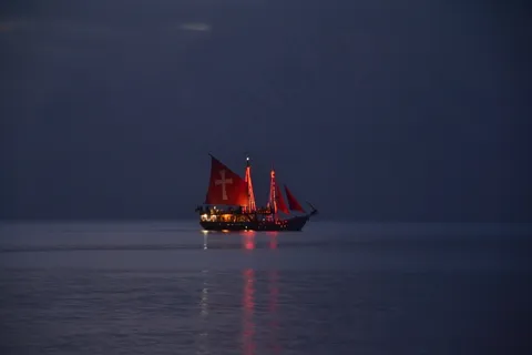 夜海，船，海盗，夏天，假期，日落