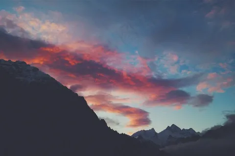日落,黄昏,云团,天空,山,剪影,高峰 日落,黄昏,云团,天空,山,剪影,高峰