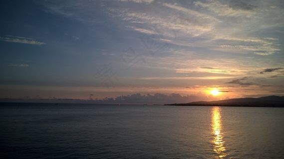 海，日落，天空，山，云，水