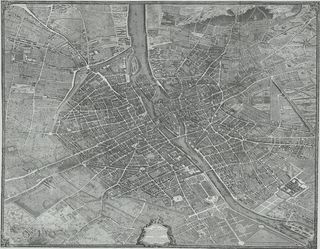 巴黎，城市，地图，老，古董，绘图，绘制，Turgot