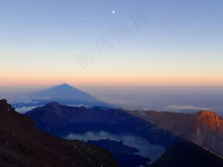 景观，山，范围，满，月亮，早期，早晨