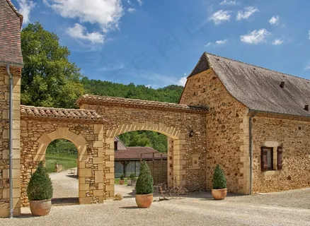 法国多尔多涅省，入口，公园，拱门，石头，森林