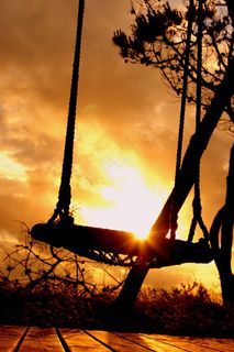 日落，秋千，云，金色，阴影