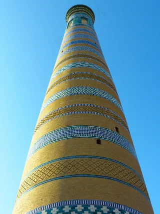 希瓦，乔贾伊斯兰教尖塔，高，马赛克