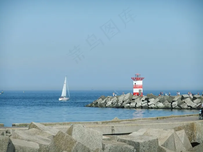 海岸，灯塔，海，北海，水，帆船