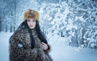 冬季，时尚，女孩，年轻，模型，女人，雪