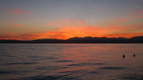 日落，湖，水，天空，夏天，旅行，晚上