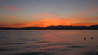 日落，湖，水，天空，夏天，旅行，晚上