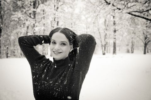 黑白，摄影，冬天，女孩，年轻