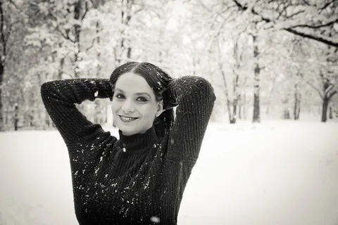 黑白，摄影，冬天，女孩，年轻