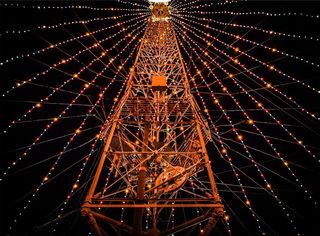 灯串，塔，夜，黑暗，晚上