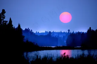 日落，暮光之城，天空，晚上，太阳，树木，湖