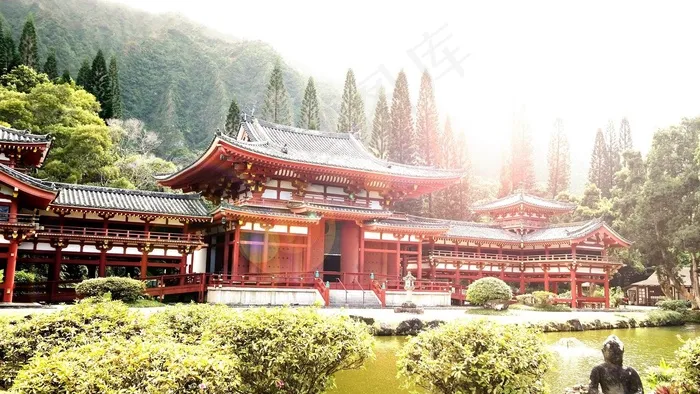 寺塔,牌楼,树,风景,自然公园,中国结晶与池塘和雕像