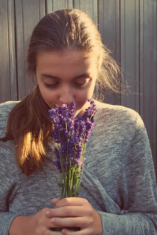 女孩，薰衣草，长长的头发，浪漫，年轻，恋爱中