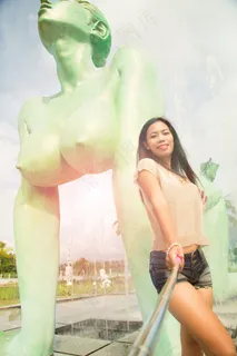 自拍照，女子，年轻，自拍照棒，独脚架，雕像