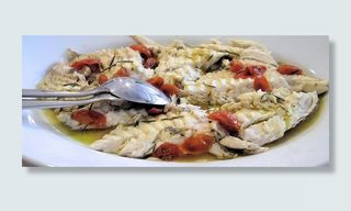 烤朗波，鱼，西红柿，草药，海鲜，意大利