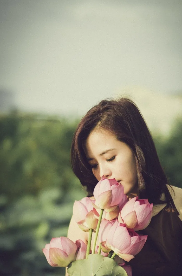 鲜花花束，女孩，莲花，构成，生活方式，自然
