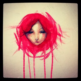 绘画，脸，肖像，红色，女孩，儿童，年轻